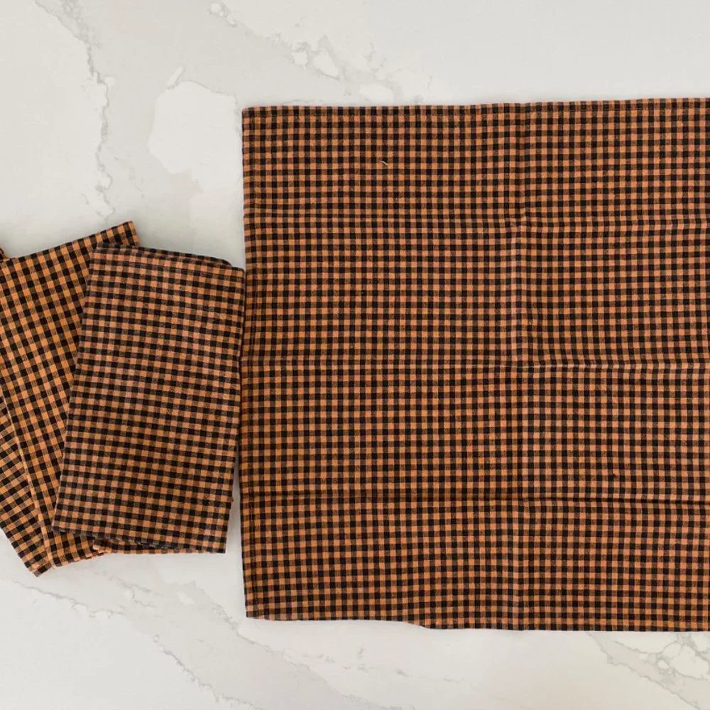 4pk Orange Black Gingham Checkered Cotton Dining Cloths